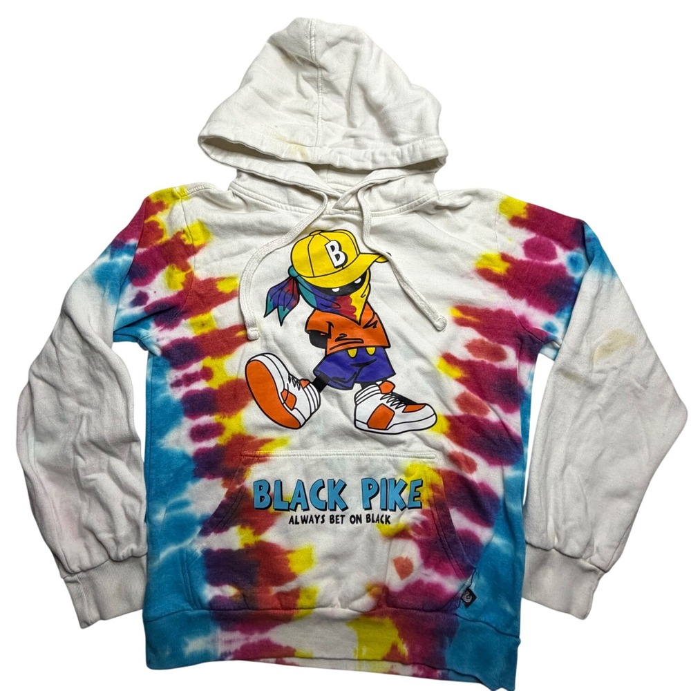 Black Pike Always Bet On Black Tie Dye Graphic Hoodie Mens Small Streetwear